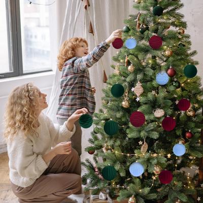 12 Stück Weihnachtskugeln Dekorationen Bruchsicher Samtkugel Anhänger Beflockt Weihnachtsbaum Hängend