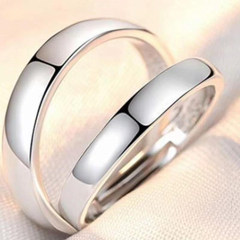 2Pcs Simple Light Luxury Zircon Couple Paired Rings For Women Men Opening Adjustable Rings Wedding Anniversary Jewelry Gift