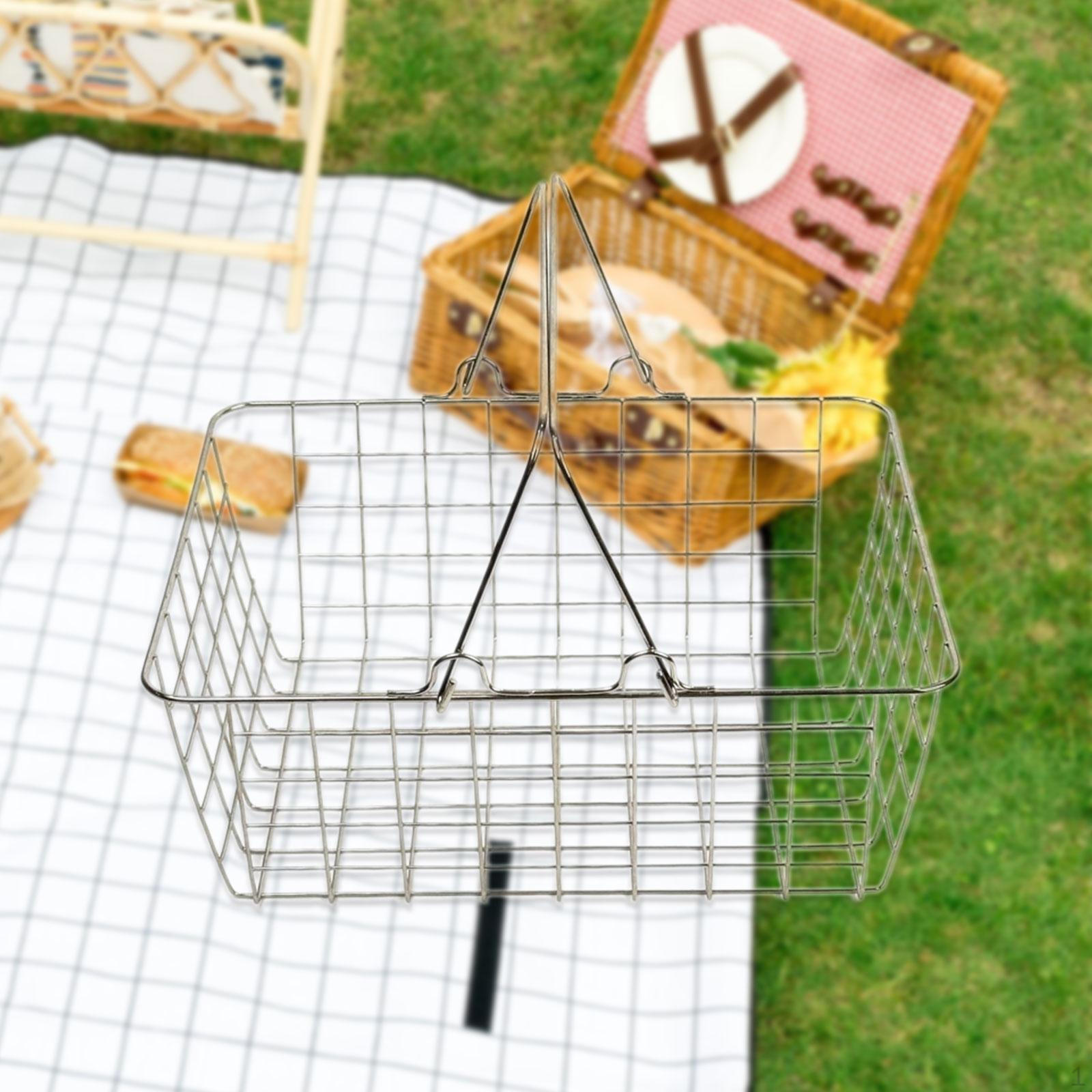 

Shopping Basket with Handle Ergonomic Sturdy Supermarket Organizer Grocery for Food Cosmetics