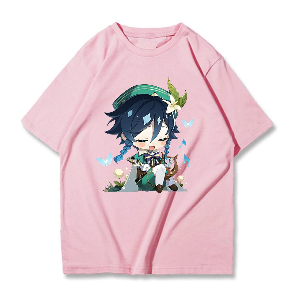 Genshin Impact Tshirt 100% Cotton T-shirt Kawaii Cartoon Clothes Women Fashion Tops Summer Short Sleeve Clothing Venti Print Tee