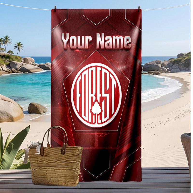 Telo Mare Personalizzato Stampato Nottingham Forest FC Logo Calcio Supporto Nome Personalizzato Testo Asciugamano Assorbente Per Sport Viaggio Regalo Speciale