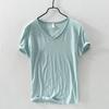 Neue Slim Fit Slub Baumwolle Reine Farbe V Kragen Kurzarm Tops Tees Männer T-Shirt Multi-farbe Mann T-Shirts fitness