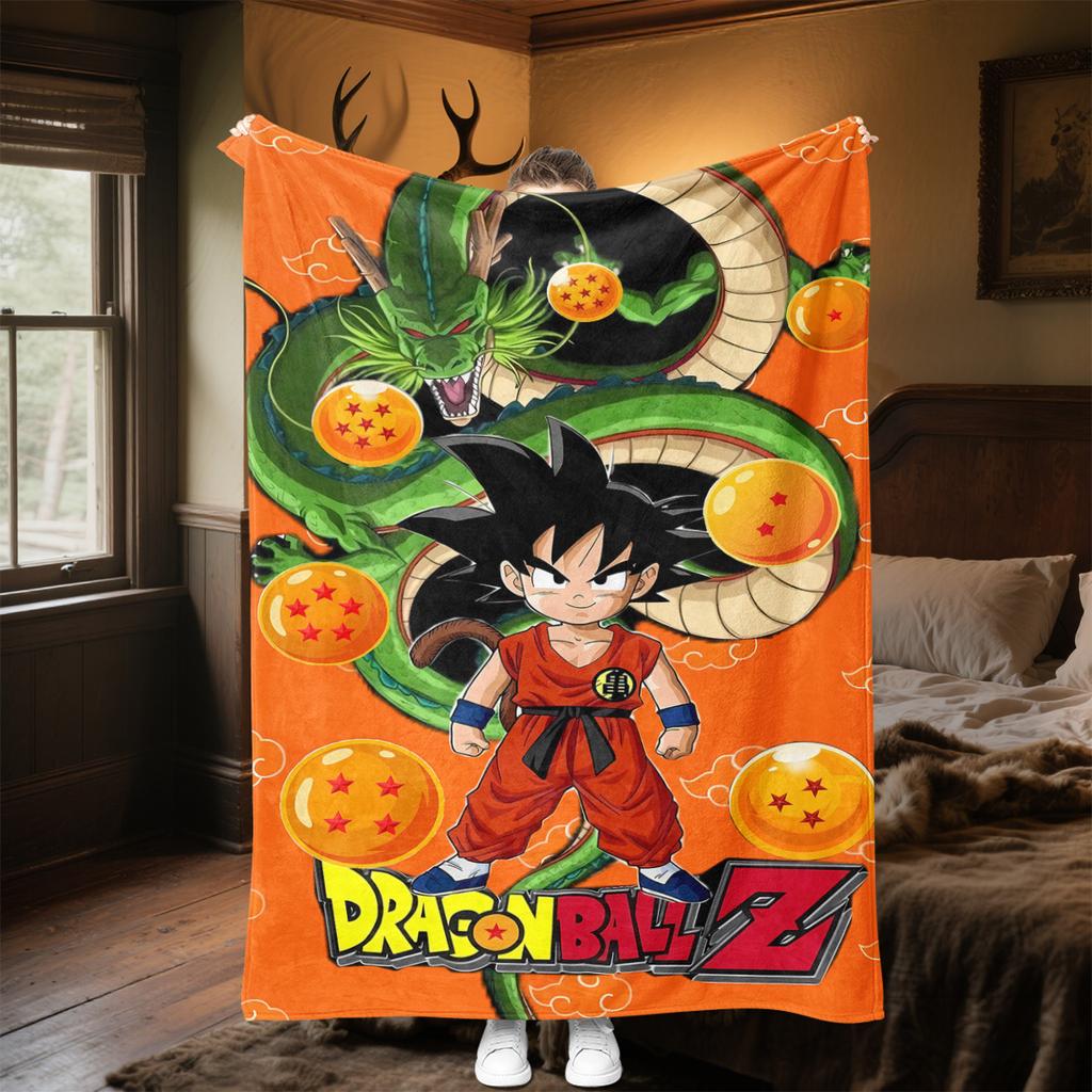 1 Stück Son Goku Druck Flanelldecke, Hohe Qualität für alle Jahreszeiten, Heimdekoration, Wärme und Komfort, Perfekt für Weihnachtsgeschenke