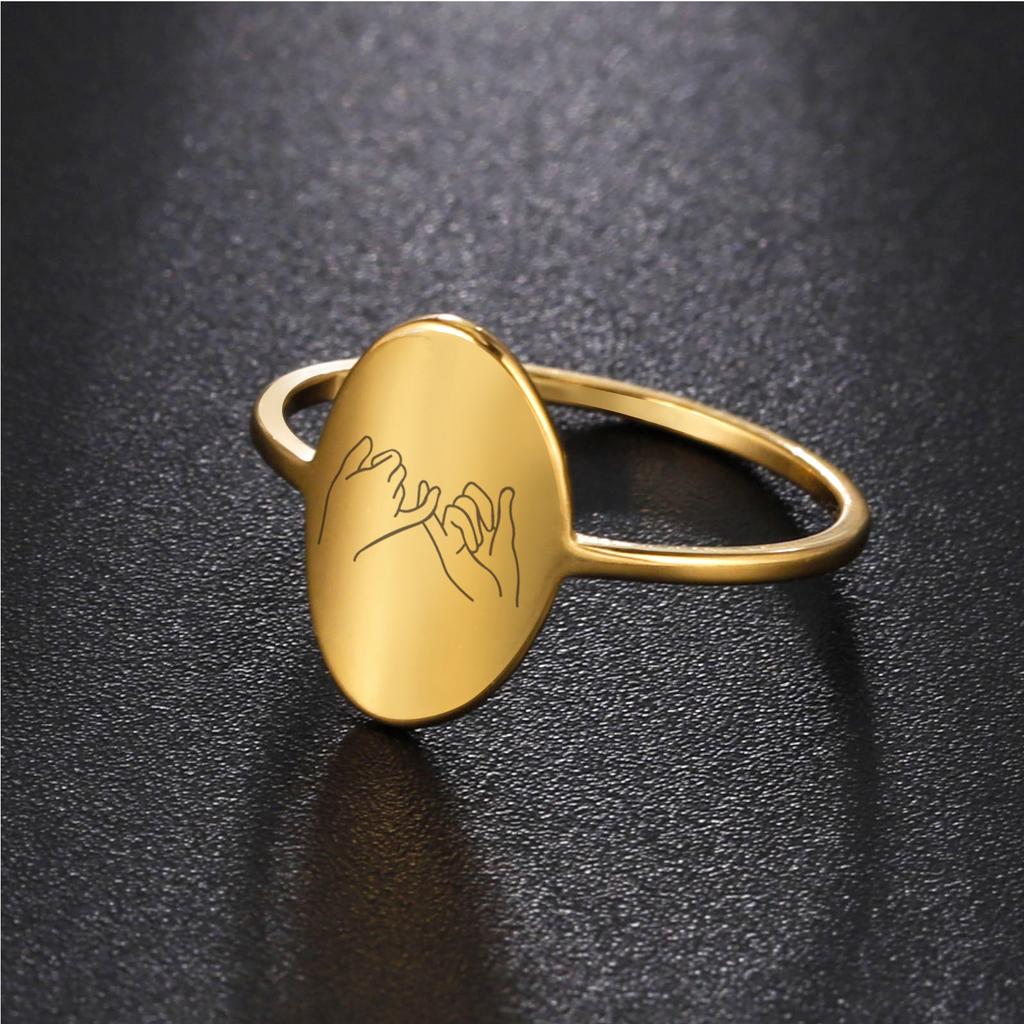 Pinky Swear Promise Hand Gesture Ring Stainless Steel Women Oval Finger Rings Jewelry Birthday Gift for Friends