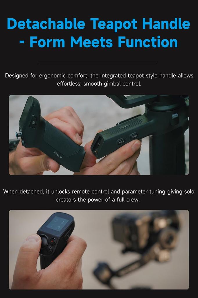 FeiyuTech SCORP 3 Camera Gimbal with AI Detachable Remote Control Max Camera Bluetooth Shutter and Portrait Mode Built-in Tracker, Handle, 3.5kg