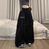 Damen Übergröße Schwarze Baumwoll-Cargohose - Neuer Amerikanischer Casual Jazz Stil, Lockere Passform, Weites Bein, Sportliche Lange Hose