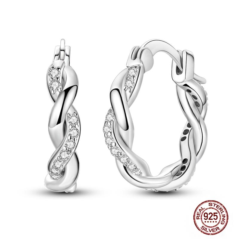 Sparkling Women Hoop Earrings 925 copper Heart Shape Star Moon Round Blue Zircon Fit Origina Drop Earrings Zircon Holiday gifts