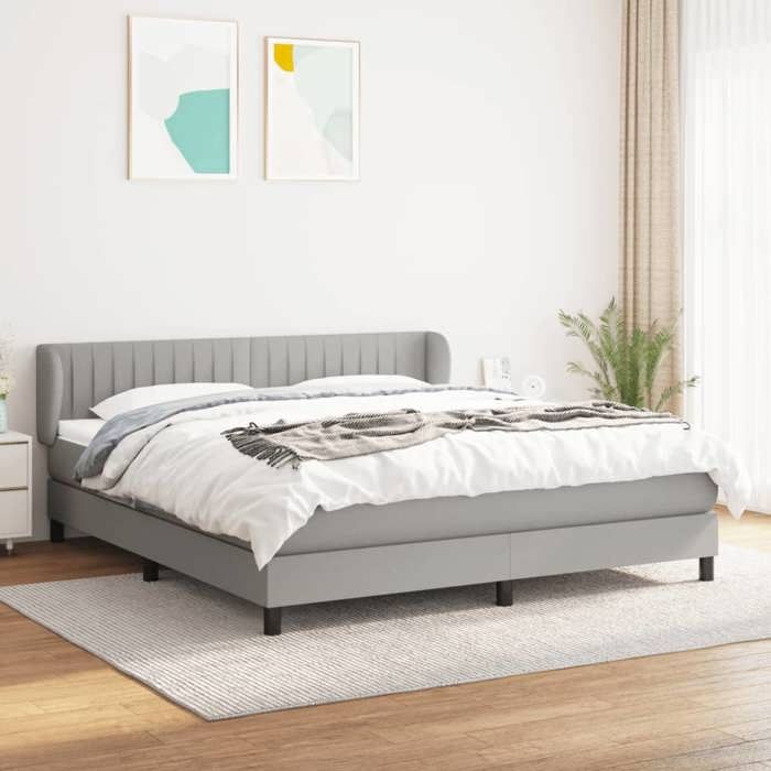 3126413 vidaXL Lit à sommier tapissier avec matelas Gris clair 160x200cm Tissu