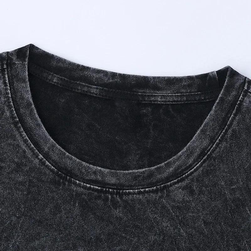 Sleeping On Both Sides To Fight Men'S And Women'S Short-Sleeved Washed Nuo T-Shirts Casual Loose Retro Couple Spell Round Neck