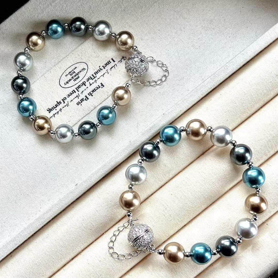 

Vintage High Quality Faux Crystal Pearl Morandi Malachite Green Tahitian Pearl Bracelet Bracelet