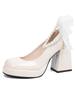 Fashion Retro Mary Jane/Lolita Platform Shoes Women Heeled Pearl Bow Ankle Strap Shallow Comfort Thick High Heel Shoe Pumps Chaussure