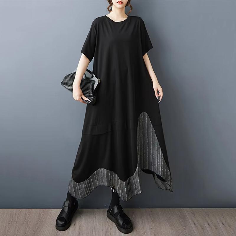 XITAO Patchwork Asymmetrical Black Dress ZMY1385