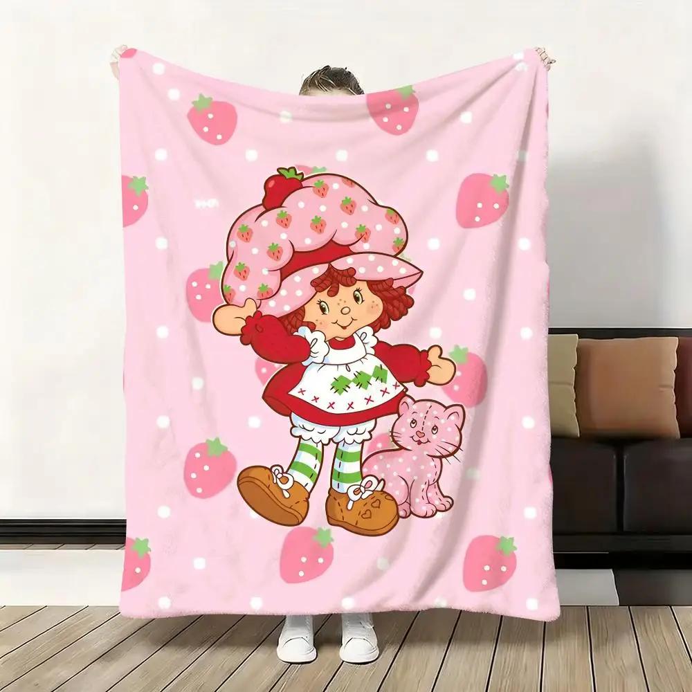 Coperta morbida in flanella a forma di torta alla fragola, calda, delicata sulla pelle, oversize per divano, letto, ufficio, inverno