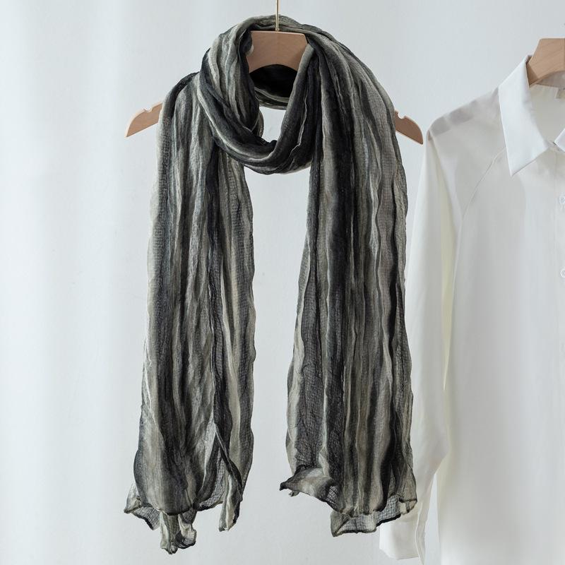 Women's Vintage Japanese Tie-Dye Cotton Linen Silk Scarf - Versatile, Lightweight, and Elegant for Spring and Autumn