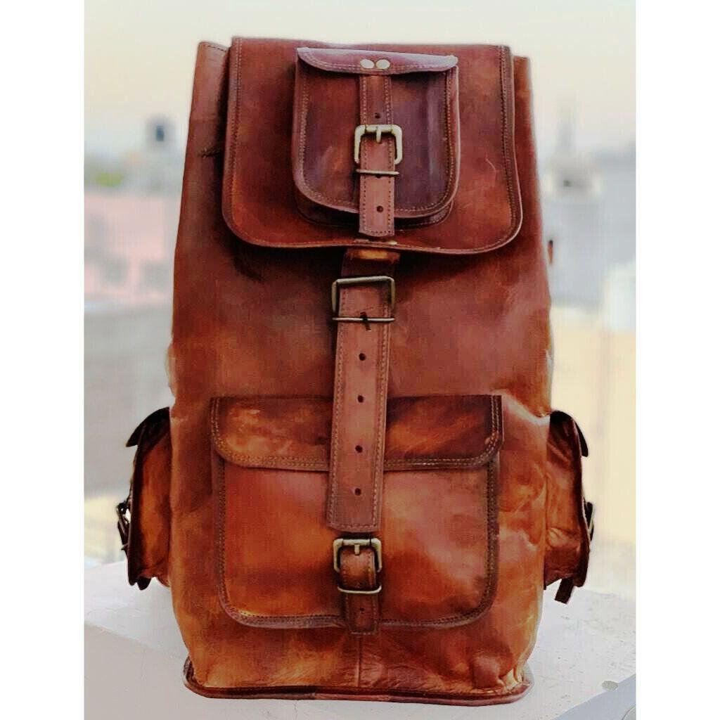 Damen-Rucksack aus echtem Vintage-Leder, brauner Rucksack, Reise-Laptoptasche, NEU