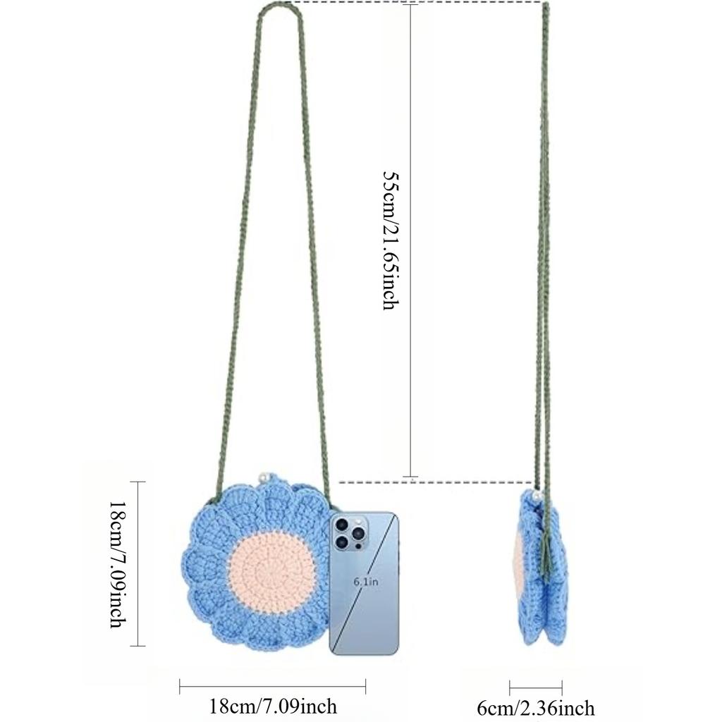 Women Mini Flower Cotton Crochet Crossbody Shoulder Bag Handbag Coin Purse