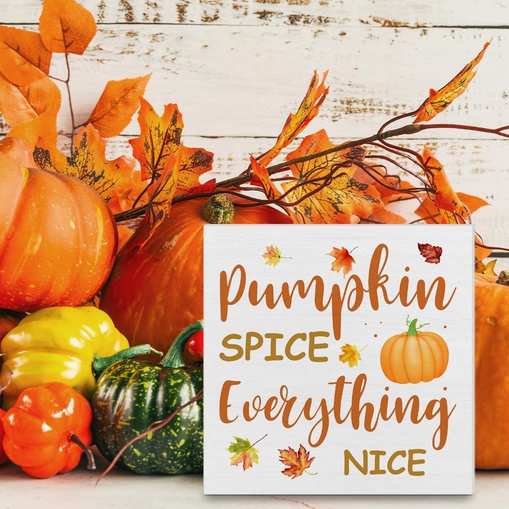 Fall Decor, Fall Kitchen Wooden Sign Decor Desk Sign Pumpkin Spice Wooden Block Sign Rustic Home Shelf Wall Decoration