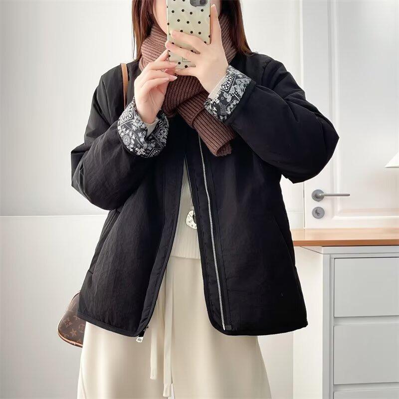 Plus Size Women Vintage Simple Warm Winter Padded Cotton Coat Outerwear