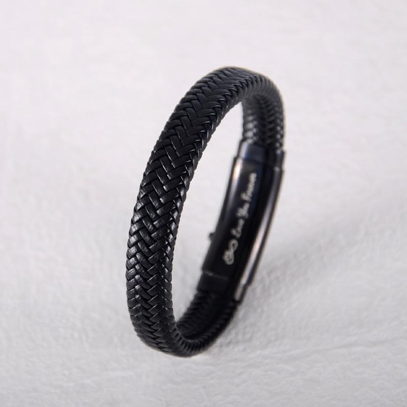 

2025 Новая Мода Мужской Кожаный Плетеный Браслет Уличный Тренд Панк Стиль Регулируемый 9in чёрный