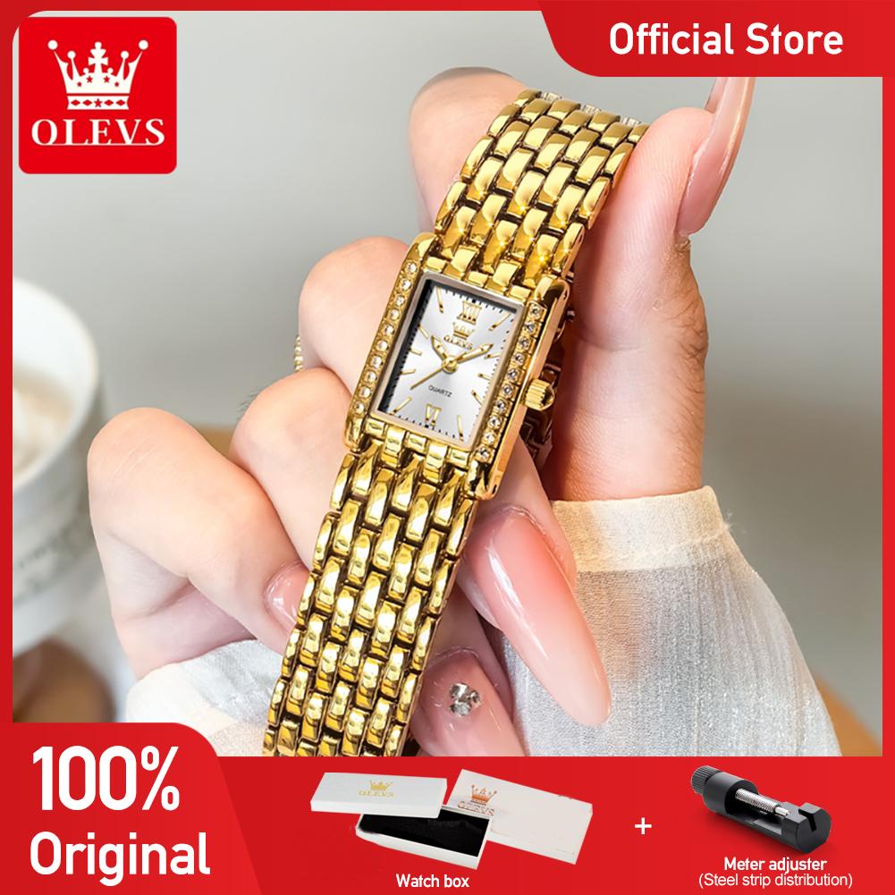 OLEVS 3700 Elegante Mode Gold Damen Uhren Edelstahl Quadratisch Quarz Uhr Wasserdicht Damen Uhr Original Neu Reloj