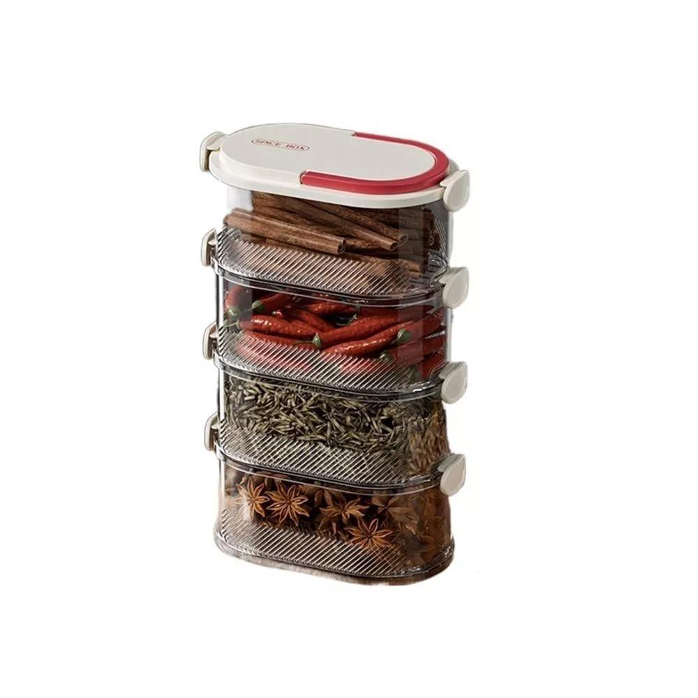 New Stackable Seasoning Box Set Space-saving Design Portable Storage Box Kitchen Dual Layer Sealed Box