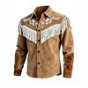 Camisa Ocidental de Camurça Sintética com Franjas e Mangas Longas Color Block Lapela Costurada Camisa de Trabalho Para Cross-border
