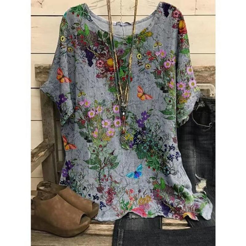 Dames Stor Størrelse Vår og Sommer Ny Digitaltrykk Damer Kortarmet T-skjorte