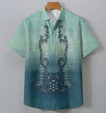 2025 summer men's clothing ethnic retro lapel short-sleeved shirt men's traditional 3D printed polo shirt