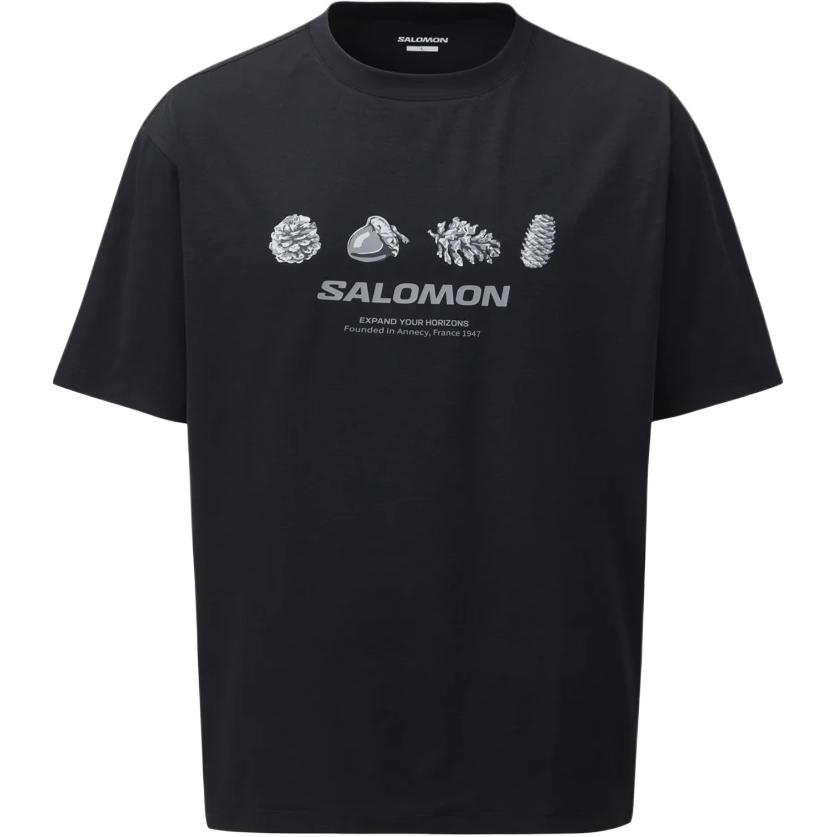 Salomon Logo Print Loose Fit Crew Neck Short Sleeve T-Shirt Unisex T-Shirts Black C28622 M