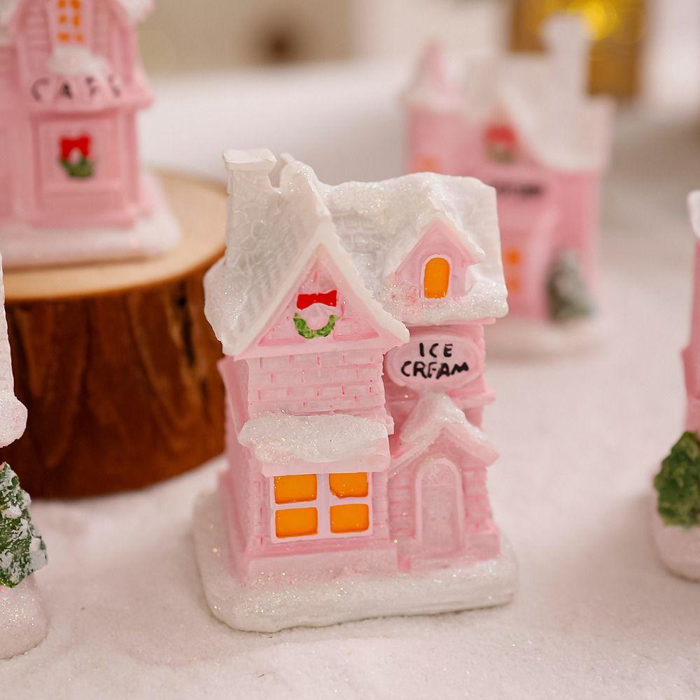 Resin Christmas Glowing Small House Cute Christmas House Ornament  Home Xmas Decor