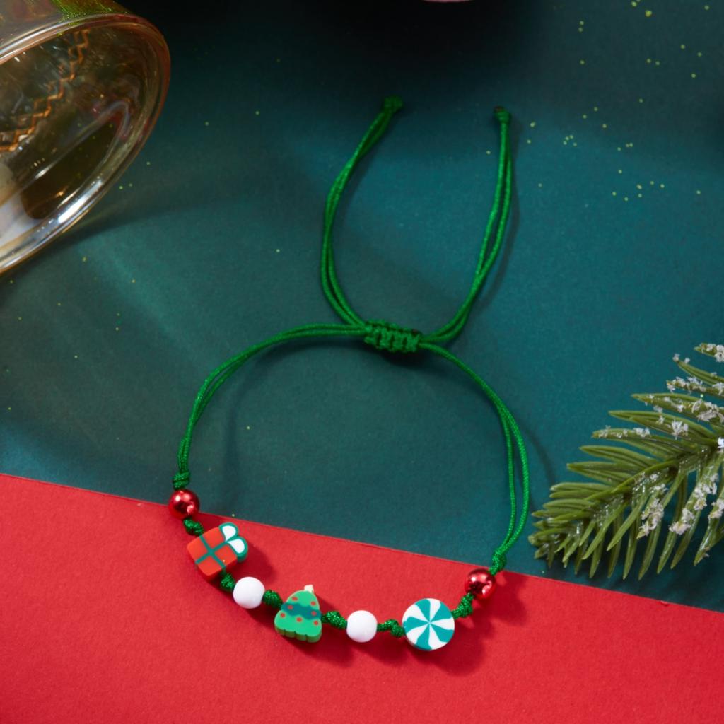 Argila Macia de Natal Boneco de Neve Floco de Neve Árvore Papai Noel Rena de Pão de Gengibre Pulseira Trançada Feita à Mão Bracelete Para Mulheres Homens Joias