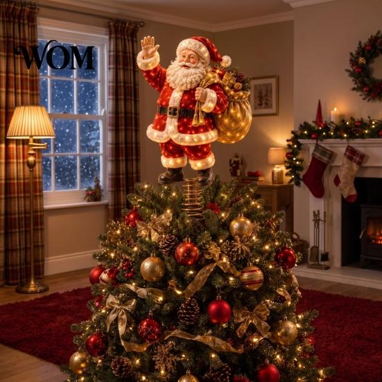 Uniek Winter Huis Ornament Verlichte Kerstboom Topper, Verlichte Kerstman Peperkoek Notenkraker Boomtop Warm Wit LED Topper met
