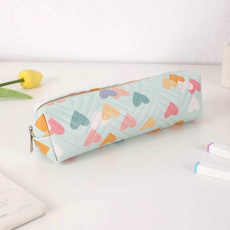 Cartoon Heart Pencil Case - Cute PU Zipper Pouch for Students and Kids
