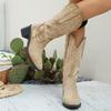 Fashion Women's large-sized embroidered western boots, pointed high-top mid-top knight boots
