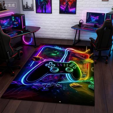 Neon Controller Design Mat Non-Slip Soft Carpet Ideal for Bedroom Gaming Room Decor Modern Aesthetic, Gaming Room Decorations