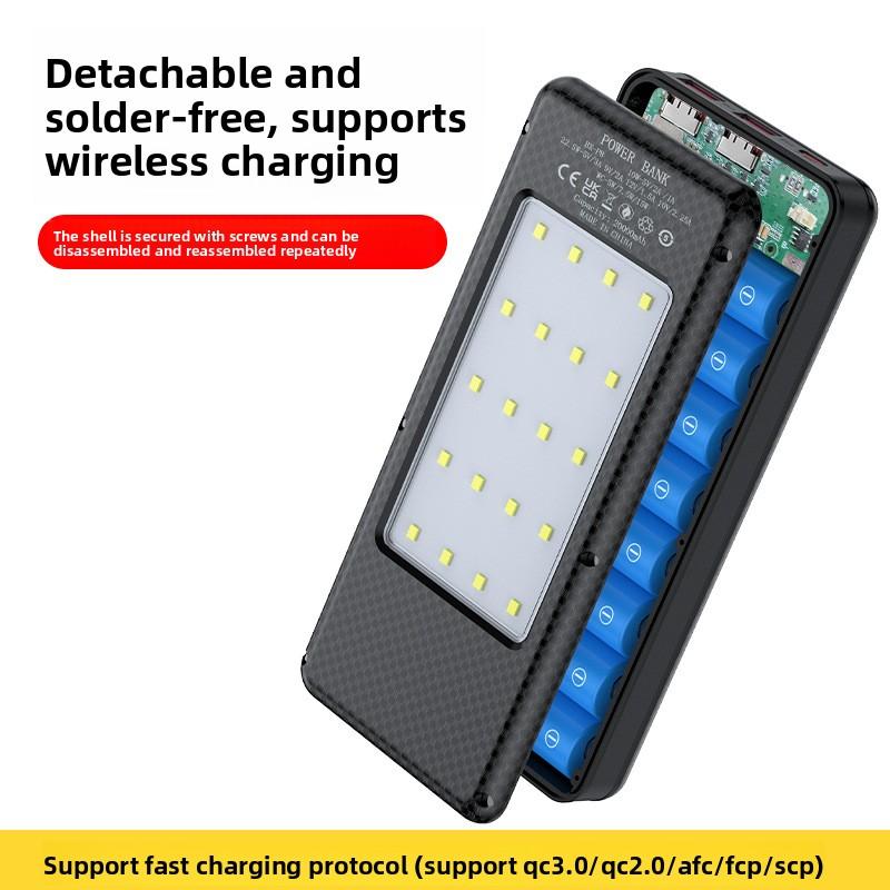 8x18650 Battery Charging Case Digital Display DIY Dual USB Type C Box 22.5W Fast Charging 15W Wireless Charging Power Case