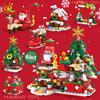 Non-Toxic 6In1 Christmas Tree Santa Claus Snowhouse Model Building Block Diy Elk Snowman Train Bricks Ornament Toys Adult Gift
