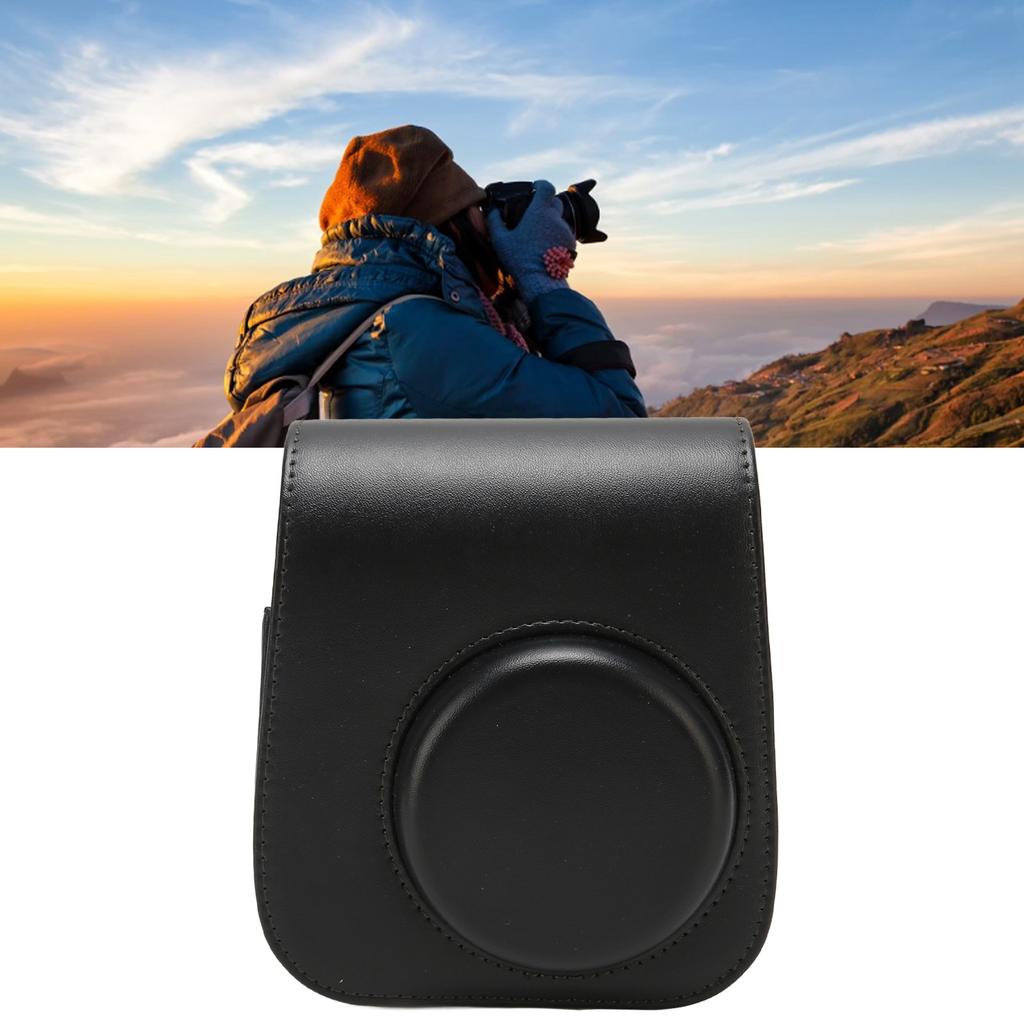 Protective Camera Case PU Leather Pure Color Camera Carrying Bag with Strap for Camping Travel