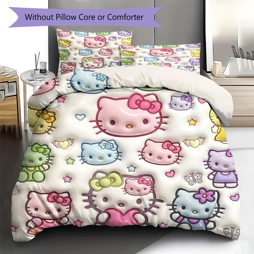 Hello Kitty Cute Pattern Bedding,Quilt Set Quilt Cover Pillowcase Home Birthday Gift(1 * Duvet Cover + 2 * Pillowcase, Without Core)