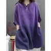 2026 Summer Retro Tie-Dye Oversized Linen Shirt - Loose Fit Mid-Sleeve Top