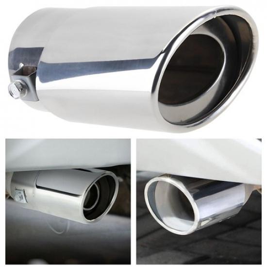 Автомобильный задний выхлопной патрубок, насадка на глушитель, круглая, серебристая, из нержавеющей стали, аксессуары