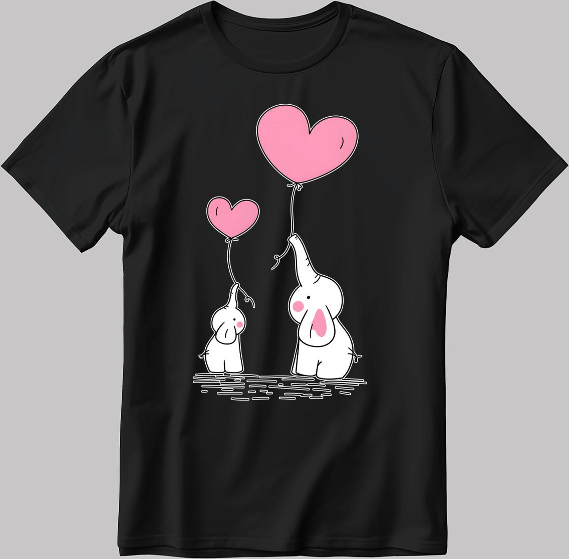 Mom and baby elephants with pink heart White-Black Men / Women T-Shirt AB358 S