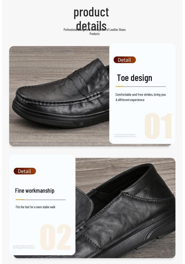 Men's Genuine Leather Casual Loafers - Versatile, Shock-Absorbing, Wear-Resistant, Soft Thick Sole Slip-ons for Driving and Business.