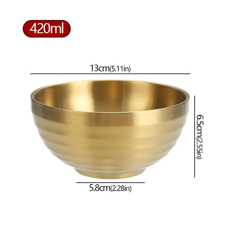 304 Stainless Steel Threaded Rice Bowl Dough Round Soup Double Layer Insulated Ramen Bowls Home Tableware Kitchen Accessories
