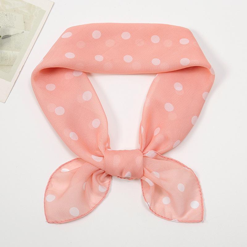 Retro Polka Dot Montage Chiffon Square Scarf Women Soft Hairband Neckerchief Hijab Lady Headband Foulard Bag Ribbons Kerchief