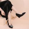 Wedge Single Fall New Pointed Toe Shallow Slip Rhinestone Square Buckle Slip Foot Anti-Slip Wear-Resistant High Heels