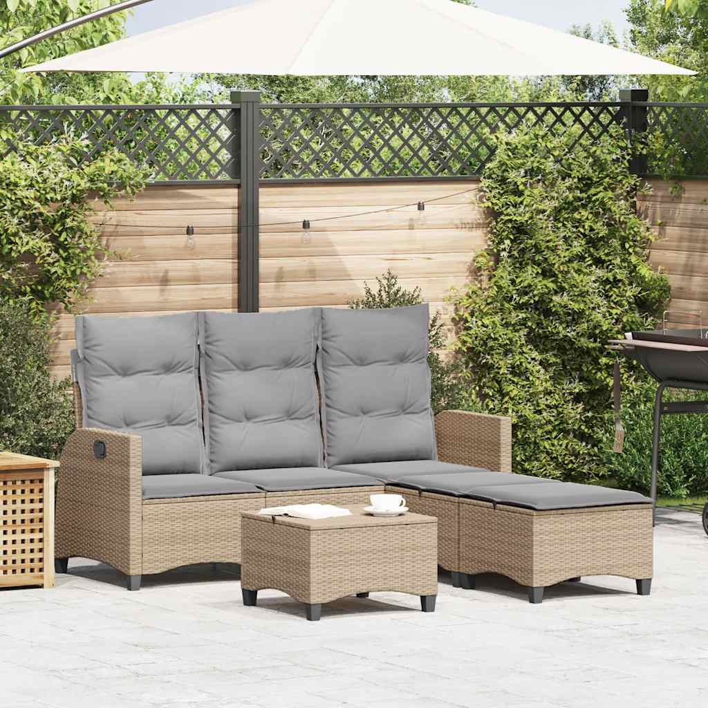 3 Piece Garden Sofa Set with Cushions L Shaped Beige Poly Rattan