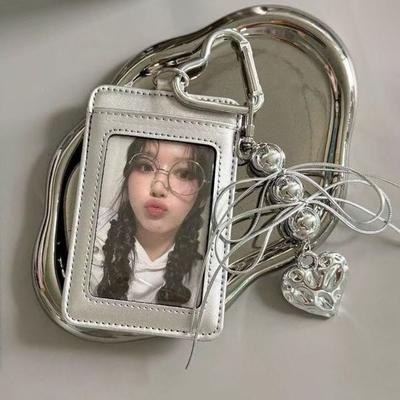 Kawaii Läder Kortinnehavare Ins Band Silver Kpop Fotokortshållare Kärlekspärla Hänge Fotovisning Väska Hänge Matkort