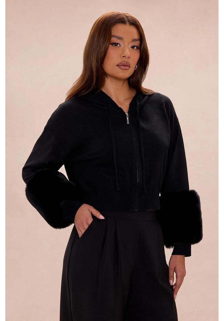 2026 Women's Cropped Hooded Zip-Up Sweatshirt Jacket with Plush Cuffs