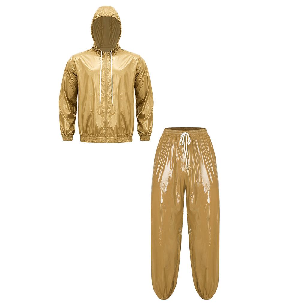 Men’s Outdoor Waterproof Suit Hooded Windbreaker Jacket Front Zipper and Sweatpants for Trail Fishing Workout Exercise